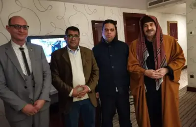 العمدة أحمد الساري و معالي وزير العمل الليبي الدكتور/ على العابد والمستشار الدكتور /السائح بو دربالة والمستشار أيمن طلبه بالقاهرة