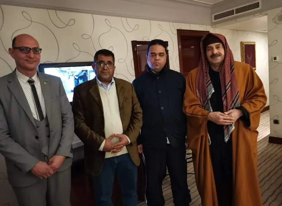 العمدة أحمد الساري و معالي وزير العمل الليبي الدكتور/ على العابد والمستشار الدكتور /السائح بو دربالة والمستشار أيمن طلبه بالقاهرة